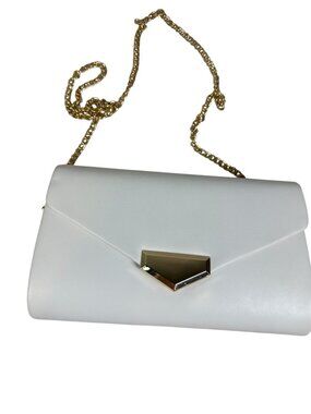 Charming Tailor White Clutch Purse Gold Chain Strap Geometric Closure